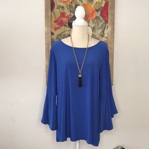 Blue Swing Boatneck Tunic With Flared Sleeves /  Size M